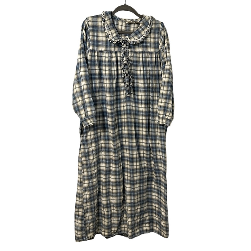 Vintage Granndmacore Cottagecore Flannel Long Sleeve Nightgown Gown Ruffles